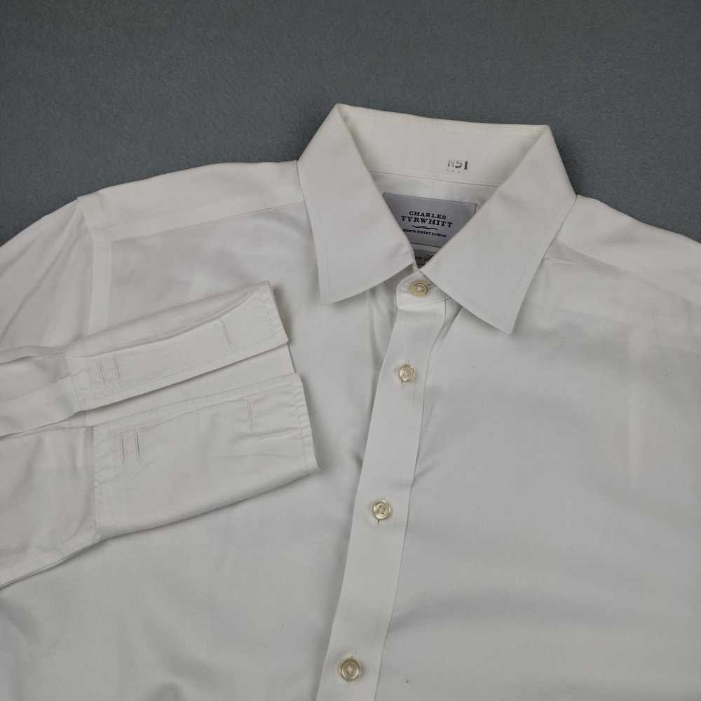 Charles Tyrwhitt Shirt Mens 16.5 33 White Slim Fit Non Iron Dress Twill Button